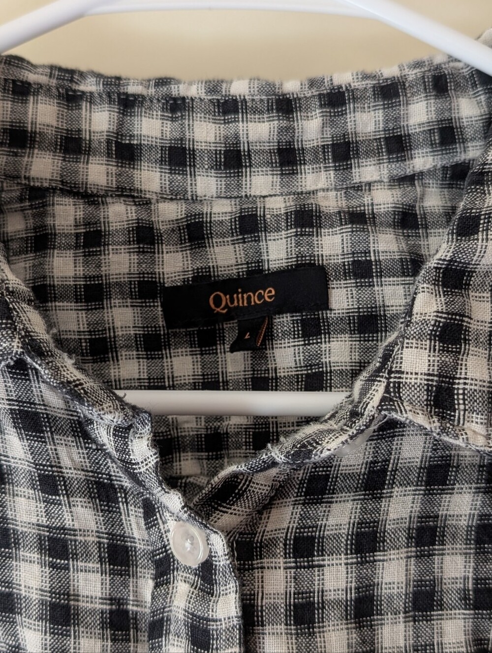 Quince linen black & white gingham button up long sleeve shirt - Picture 2 of 3